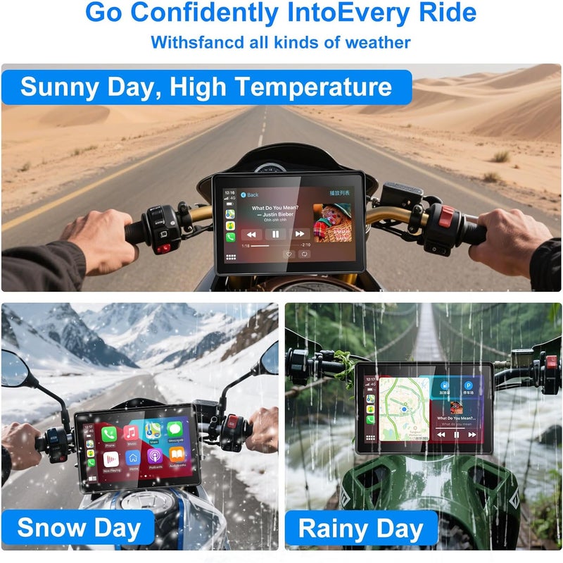 Tenbaba 5 Inch Motorcycle Carplay GPS Navigation System with Apple Carplay and Android Auto Portable Screen with Bluetooth, GPS Navigation, Siri, Google Assistant, Support Siri/Google Assistant - Image 5